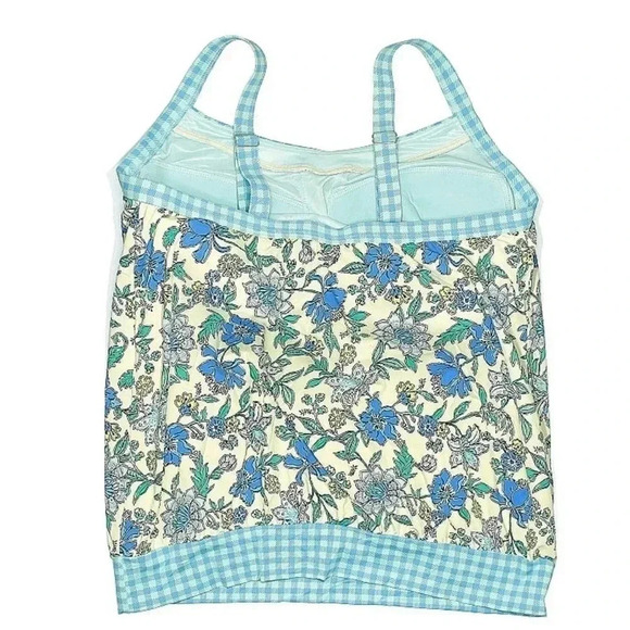 Lands End Chlorine Resistant Blouson Tankini Top Lotus Floral Gingham Size 30DDD - Picture 3 of 7